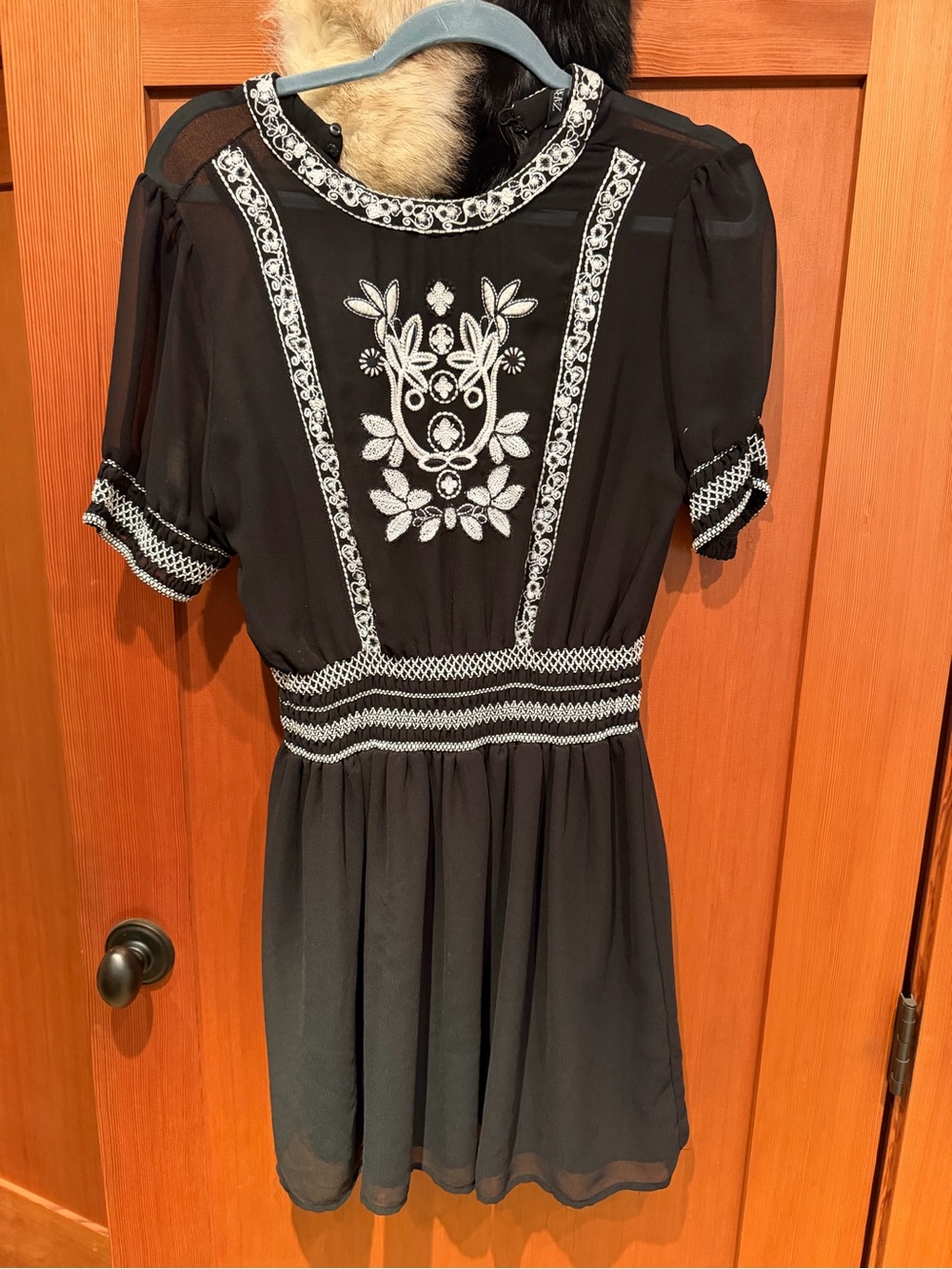 Zara Black Mini Dress with White Floral Embroidery